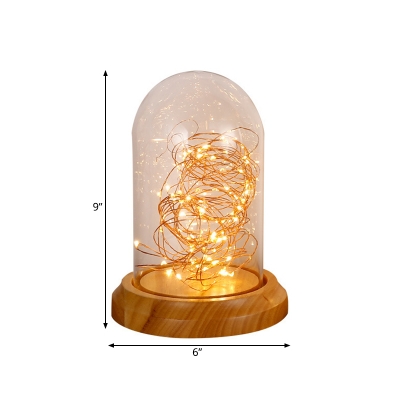 Capsule Night Lighting Minimal Clear Glass 1 Head Beige Nightstand Light with Wood Base