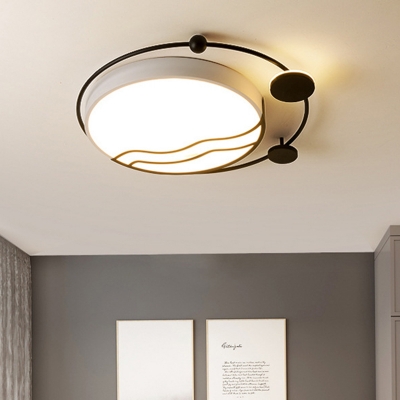 Drum Iron Ceiling Flush Mount Modernism White and Black/Gold and Black LED Flush Lamp Fixture with Ring Detail, White/Warm Light