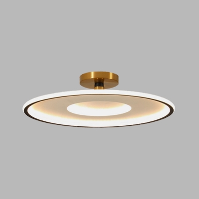 Flat Round Semi Flush Light Modern Acrylic White and Gold/Black and Gold LED Flush Mount in Warm/White Light, 18