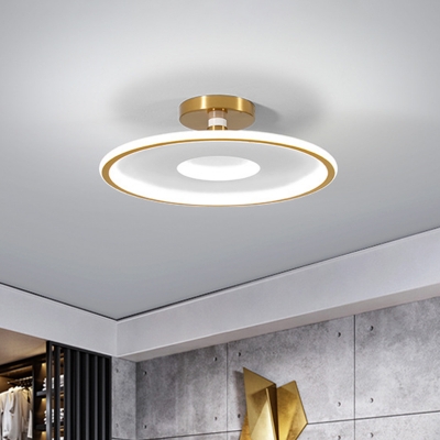 Flat Round Semi Flush Light Modern Acrylic White and Gold/Black and Gold LED Flush Mount in Warm/White Light, 18