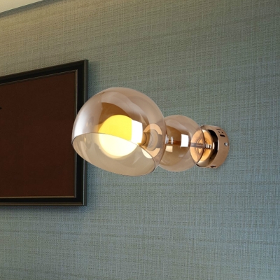 Globe Sconce Light Fixture Post Modern Clear/Amber Glass 1-Head Bedroom Wall Mounted Lamp