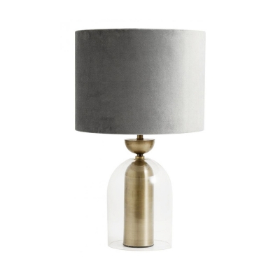 Gold Dome Nightstand Lighting Nordic 1-Light Clear Glass Table Lamp with Drum Fabric Shade