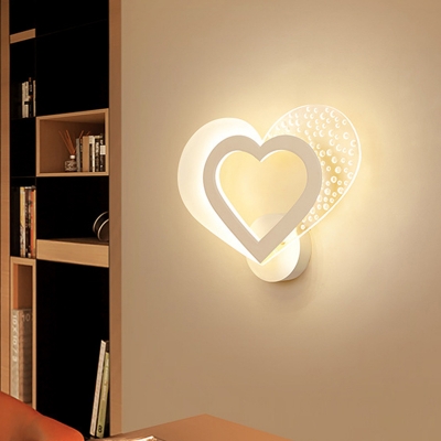 Heart Shaped Wall Mount Lamp Simplicity Acrylic White LED Wall Sconce for Wedding Room in Warm/White Light