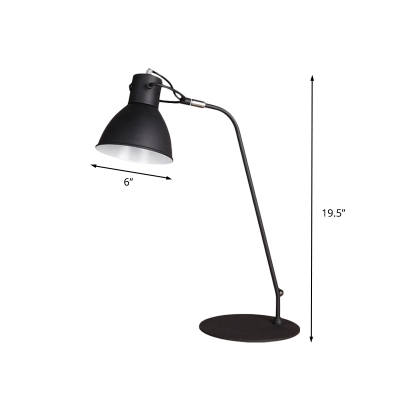 LED Domed Table Lamp Vintage Black Finish Metal Desk Lighting for Study Room, Curved Arm