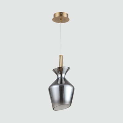 LED Kitchen Pendant Lamp Nordic Brass Hanging Light Kit with Bottle Smoke Gray Shade