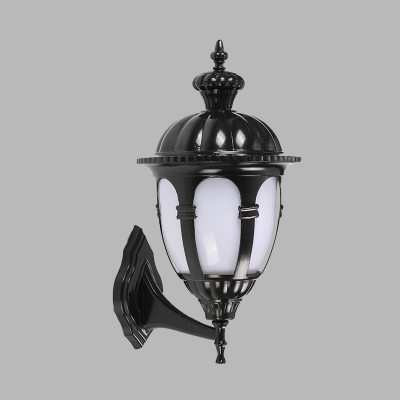 Metal Black Wall Lighting Urn Shaped 1 Head Lodges Sconce with Cream Plastic Shade