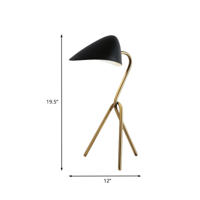 Metallic Oval Shade Reading Light Minimal Style 1-Head Black Finish Small Desk Lamp with Tripod Design