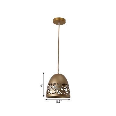 Modern Dome Metal Pendant Lighting 1 Bulb Pendulum Light in Gold with Laser-Cut Design