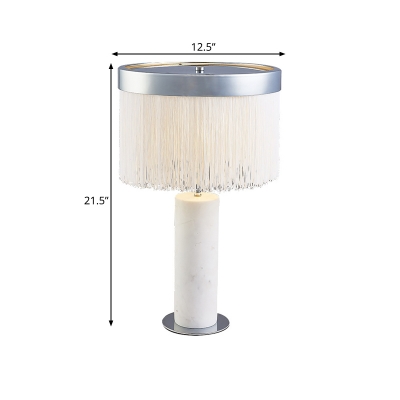 Modern Round Marble Table Light 1 Light Night Lighting in White with Tassel Design for Bedside