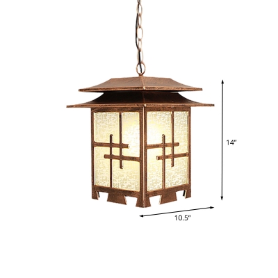 Opal Glass Coffee Pendulum Light Lantern 1-Head Farmhouse Hanging Ceiling Lamp for Corridor