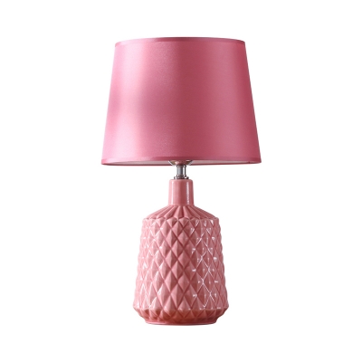 Pink Tapered Desk Light Contemporary 1 Head Fabric Nightstand Lamps with Creative Ceramic Base for Bedroom