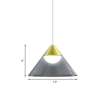 Smoke Gray Glass Wide Flare Hanging Light Kit Modern 1 Light Gold Finish LED Pendant Ceiling Lamp
