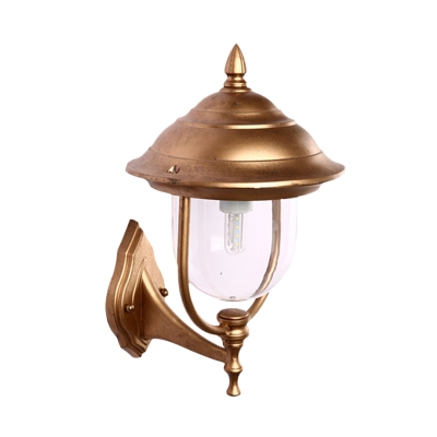 Urn Outdoor Wall Mount Light Fixture Country Clear Glass 1-Bulb Black/Brass Finish Sconce Lamp
