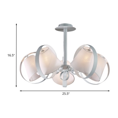 White Bell Semi Flush Mount Lighting Contemporary 5-Light Fabric Close to Ceiling Lamp with Metal Ring