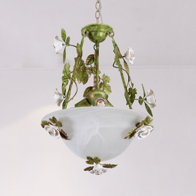 White Glass Bowl Ceiling Chandelier Korean Flower 2/3 Bulbs Living Room Hanging Pendant Light