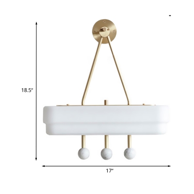 White Glass Rectangular Sconce Light Post Modern LED Brass Wall Lamp Fixture with 3 Marble Balls Deco in White/Warm Light