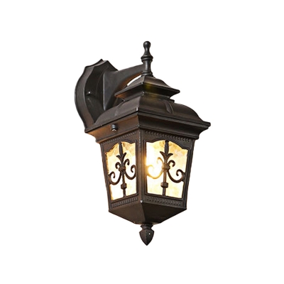 1 Head Textured Glass Wall Light Country Black/Brass Lantern Corner Up/Down Sconce Lamp Fixture