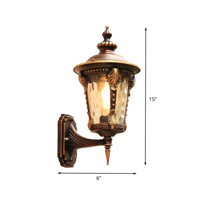 1-Head Wall Mounted Light Farmhouse Outdoor Sconce Lamp with Water Glass Shade in Coffee