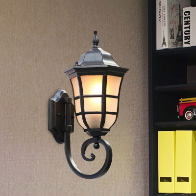 Acorn Passage Wall Light Sconce Country Metal 1 Bulb Black Finish Wall Mount with Twisted Arm