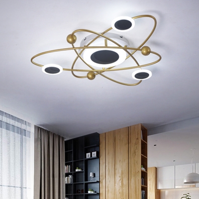 Circular Flush Mount Light Minimalist Acrylic Living Room LED Ceiling Fixture with Gold Rings in Warm/White Light