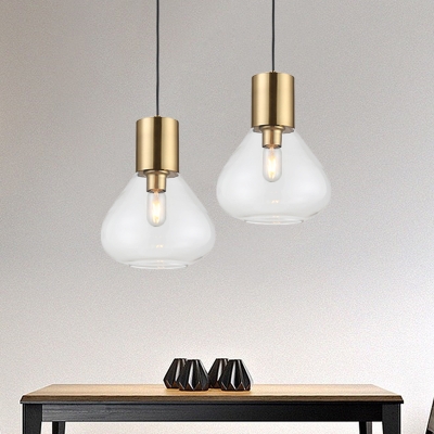 Clear Glass Tapered Pendant Light Contemporary 1 Light Gold Finish Suspension Lighting