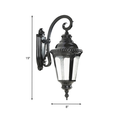 Clear Seeded Glass Urn Wall Mount Sconce Farmhouse 1-Bulb Outdoor Wall Lighting in Black
