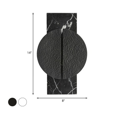 Disconnected Circle Metallic Sconce Modernism 1-Head Black/White Finish LED Wall Light Fixture in Warm/White Light with Rectangle Marble Backplate