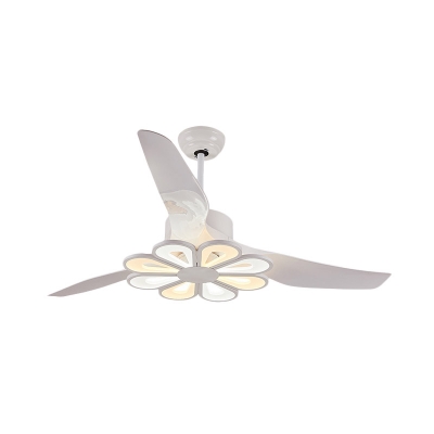 Flower Ceiling Fan Light Modernist Metal LED White Semi Flush Mount Lamp with 3 Blades, 50