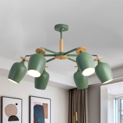 Iron Bud Semi Flushmount Lighting Modern 6/8-Light Radial Ceiling Flush Mount in Green for Living Room
