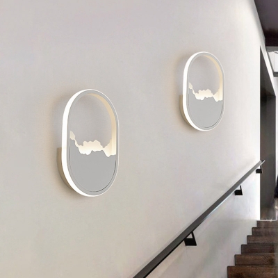 Iron Oval Wall Mount Sconce Modernism LED White Wall Lighting with Cracked Design for Stairway