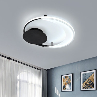 Meniscus Bedroom Flush Lighting Acrylic LED Modernism Flush Mount Ceiling Lamp in Black, 16.5