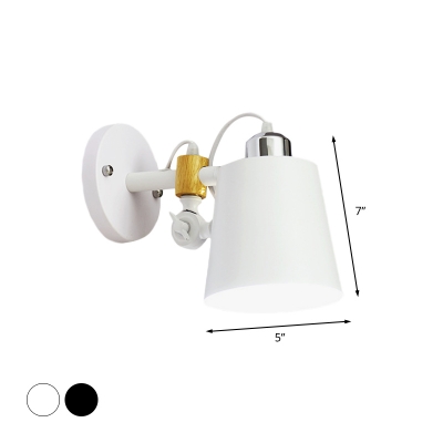 Metal Barrel Wall Light Sconce Industrial 1 Head Study Room Wall Mount in White/Black with Adjustable Node