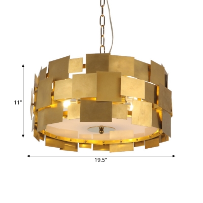 Metal Drum Chandelier Light Fixture Modern Style 6-Light Hanging Lamp Kit in Gold for Dining Room