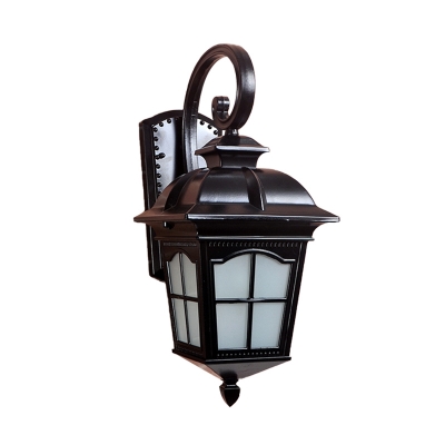 Metal Twisted Arm Wall Sconce Farmhouse 1-Light Outdoor Wall Light Fixture in Black/Gold with Opal Glass Shade