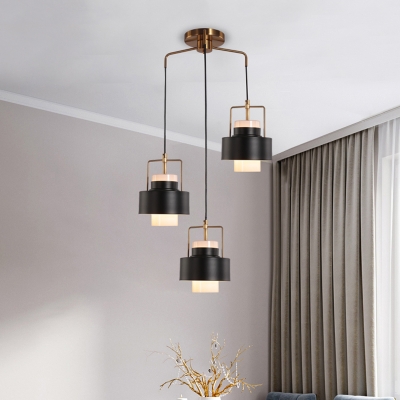 Modernism Cylinder Metallic Hanging Light Fixture 3 Heads Pendant Lighting Fixture in Black