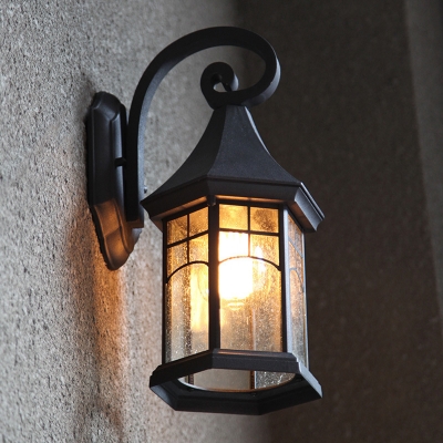 Pavilion Seeded Glass Wall Light Sconce Farmhouse 1 Head Outdoor Wall Mount Fixture in Black/Bronze