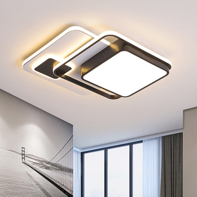 Squared Metal Ceiling Flush Modernism LED Black Flush-Mount Light Fixture for Bedroom, 16