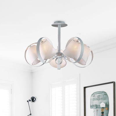 White Bell Semi Flush Mount Lighting Contemporary 5-Light Fabric Close to Ceiling Lamp with Metal Ring