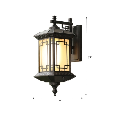 1-Bulb Cuboid Sconce Lighting Country Black Finish White Glass Wall Lamp Fixture for Passage