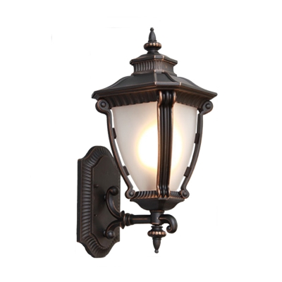 1 Head Urn Wall Light Fixture Countryside Black Finish Tanslucent Glass Wall Lamp Sconce