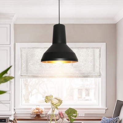 1-Light Funnel Suspension Light Industrial Black Finish Metal Hanging Pendant for Dining Room