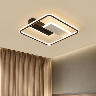 Black and White Square Ceiling Light Simplistic Aluminum LED Flush Mount Lamp for Bedroom, 18