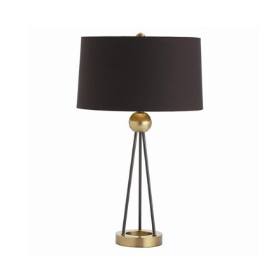 Black Tripod Night Table Light Modern Nordic Style 1 Bulb Metallic Desk Lamp with Drum Fabric Shade