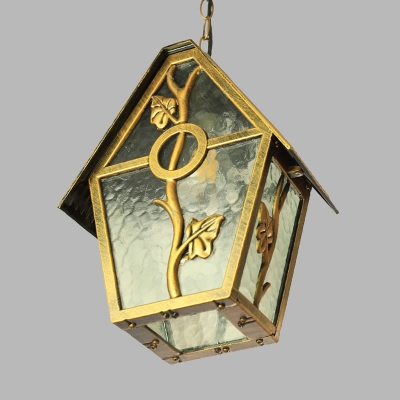 Brass 1-Light Ceiling Light Farmhouse Metal House Shape Suspension Pendant with Clear/Frosted/Ribbed Glass Shade