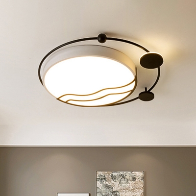 Drum Iron Ceiling Flush Mount Modernism White and Black/Gold and Black LED Flush Lamp Fixture with Ring Detail, White/Warm Light