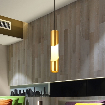 Metal Tubular Hanging Lighting Minimalist LED Gold Pendant Lamp in Warm/White Light for Restaurant