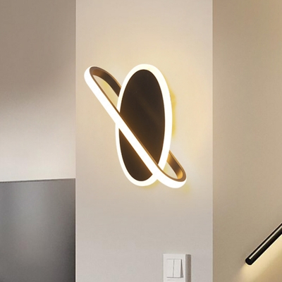 Oval and Ring Stairway Sconce Lighting Acrylic LED Modern Wall Lamp in Black, White/Warm Light