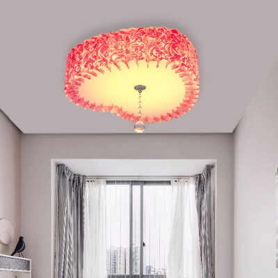 Pink LED Flush Mount Lamp Pastoral Acrylic Round/Loving Heart Ceiling Light with Crystal Ball in Warm/3 Color Light