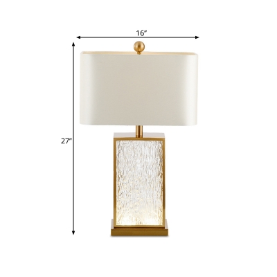 Textured Glaze Rectangle Nightstand Lamp Minimalism 1-Light White Table Light with Fabric Shade