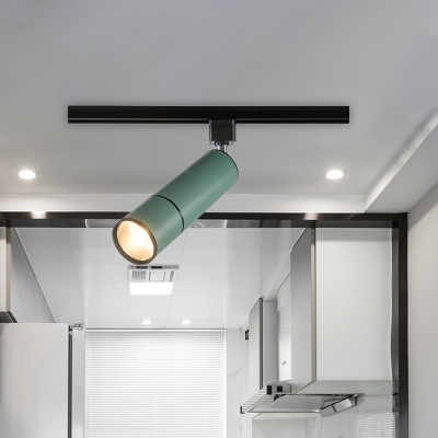 Tube Semi Flush Ceiling Light Simple Metal LED Restaurant Flush Mount Spotlight in Green/Black